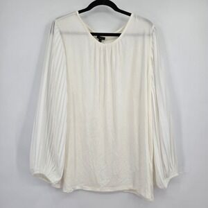 New Talbots Plus Women's White Pleated Balloon Sleeve Scoop Neck Top Size 3X